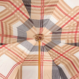 P - tartaniga vooderdatud must vihmavari nahakäepidemega, kahekordse riidega