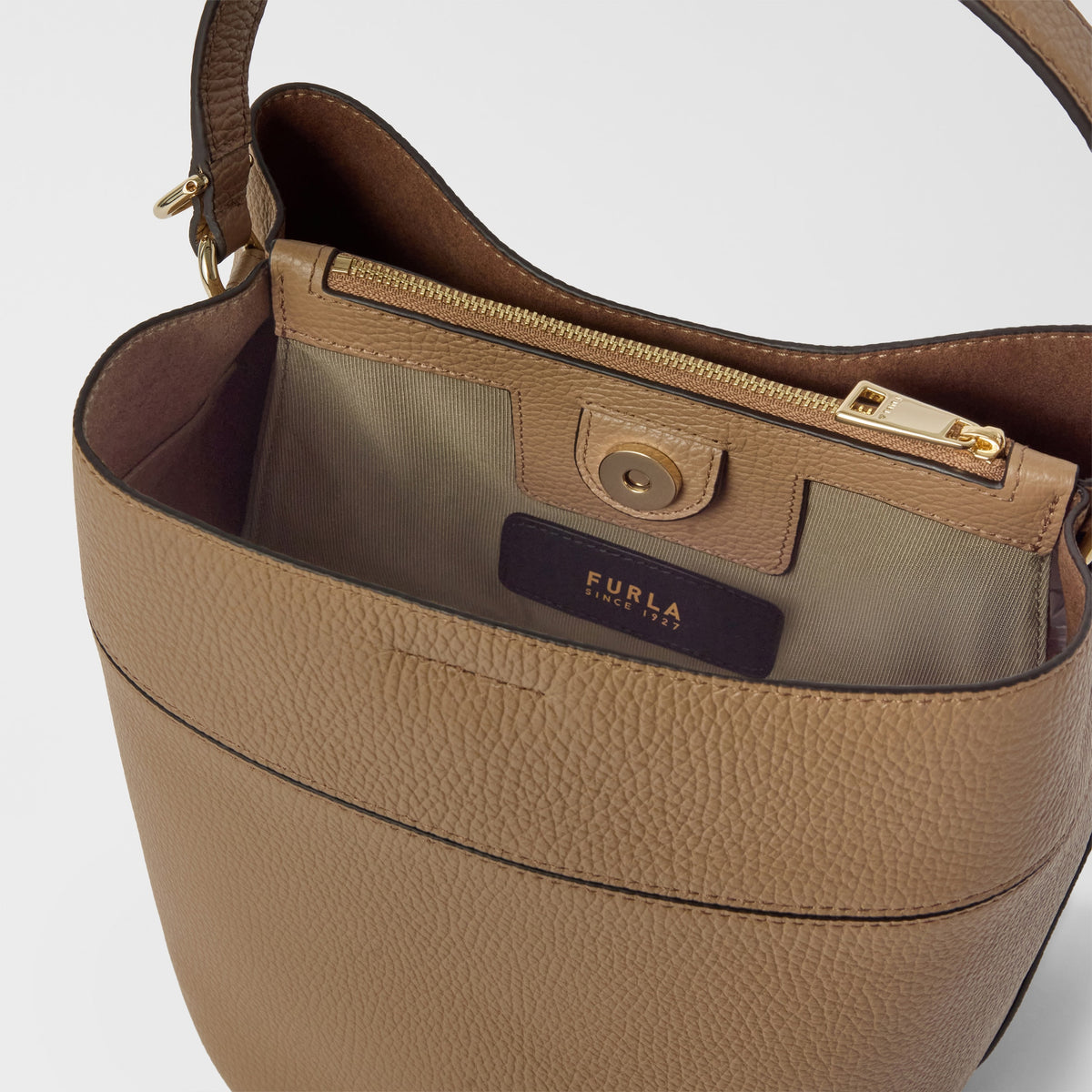 Furla Amelia M Bucket Bag – Taupe Brown