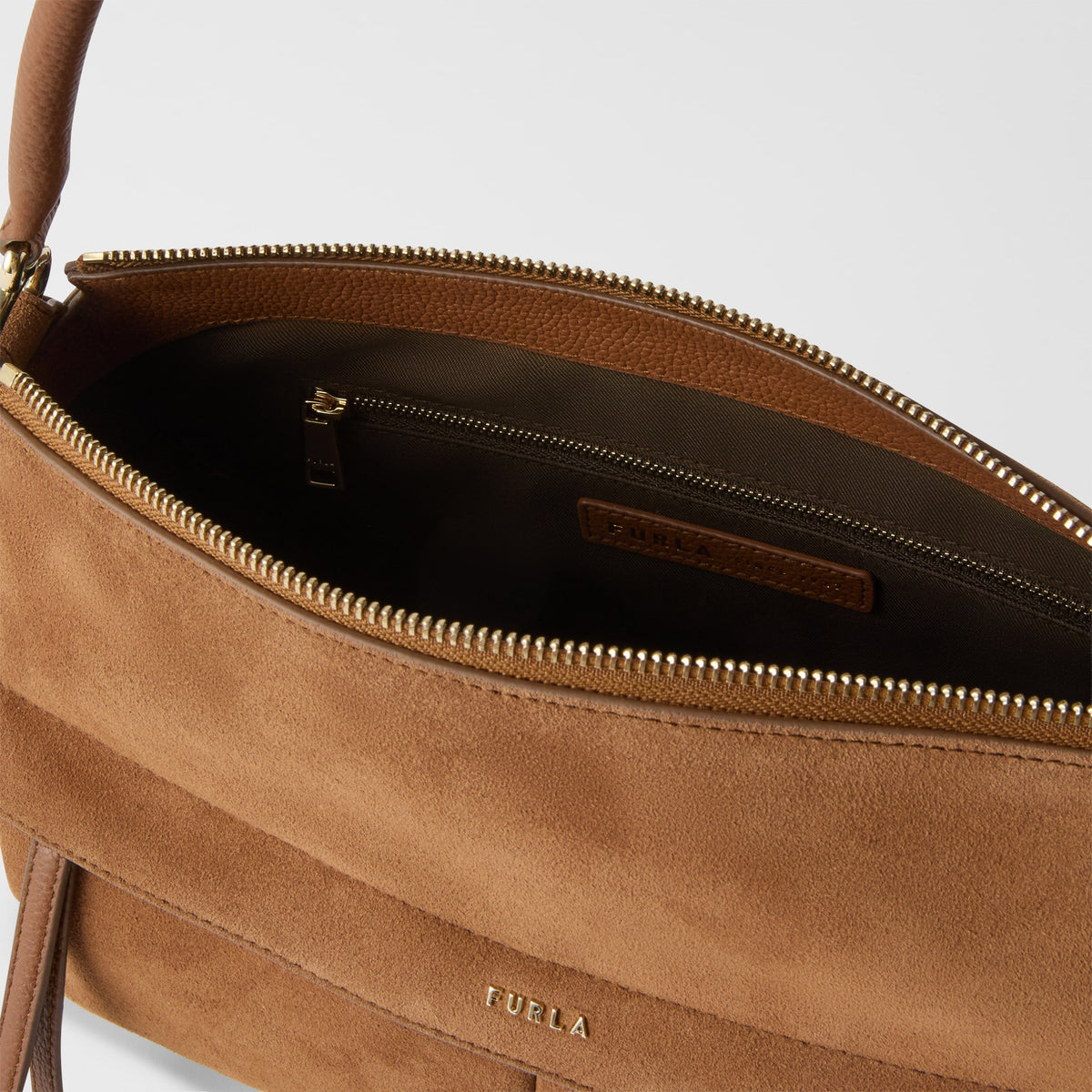 Furla Isadora M Top Handle Bag – Cognac Suede