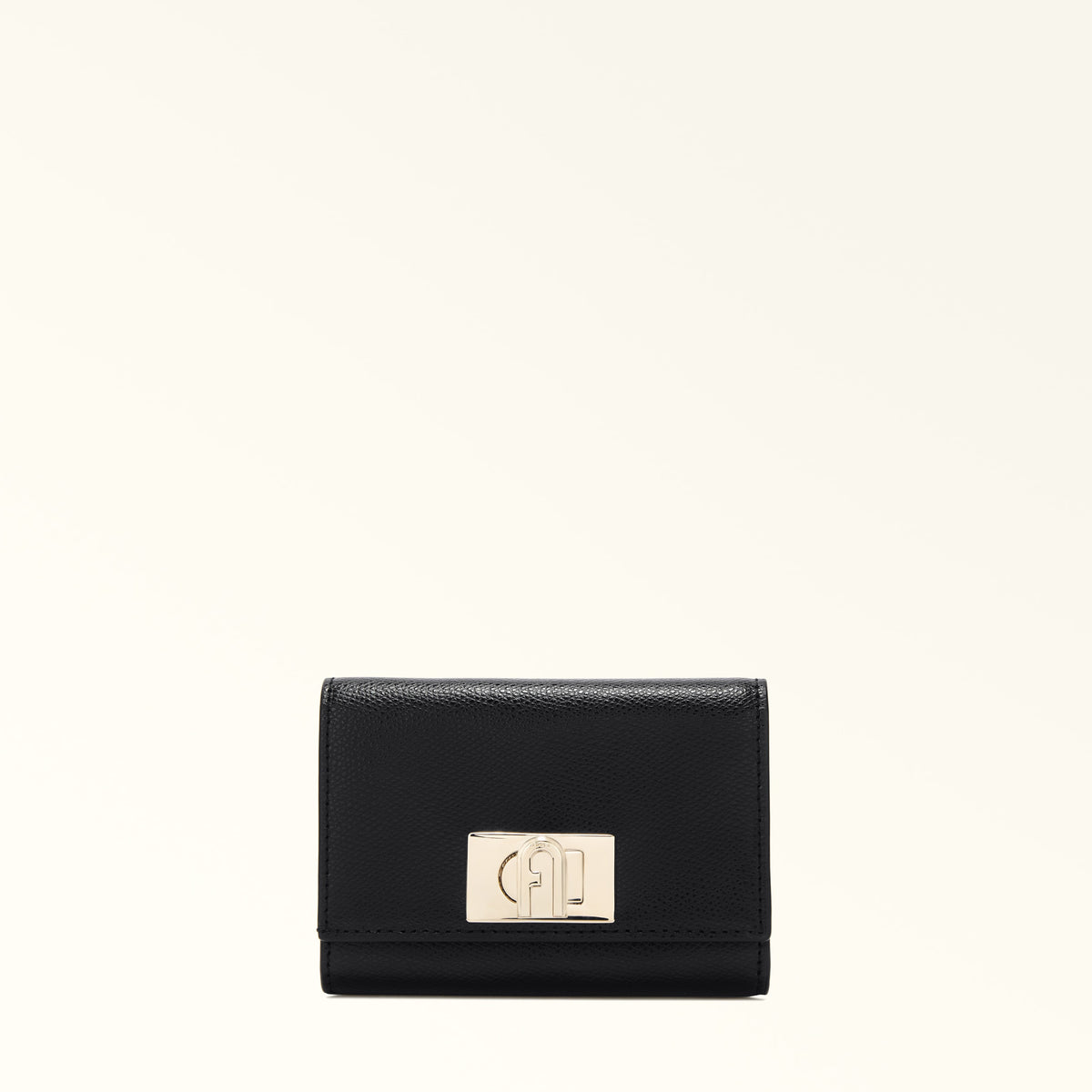 Black Furla 1927 M Compact Wallet, natural leather