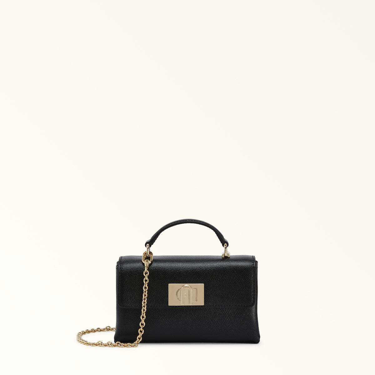 Black Furla 1927 Mini Crossbody Top Handle, natural leather – view 2