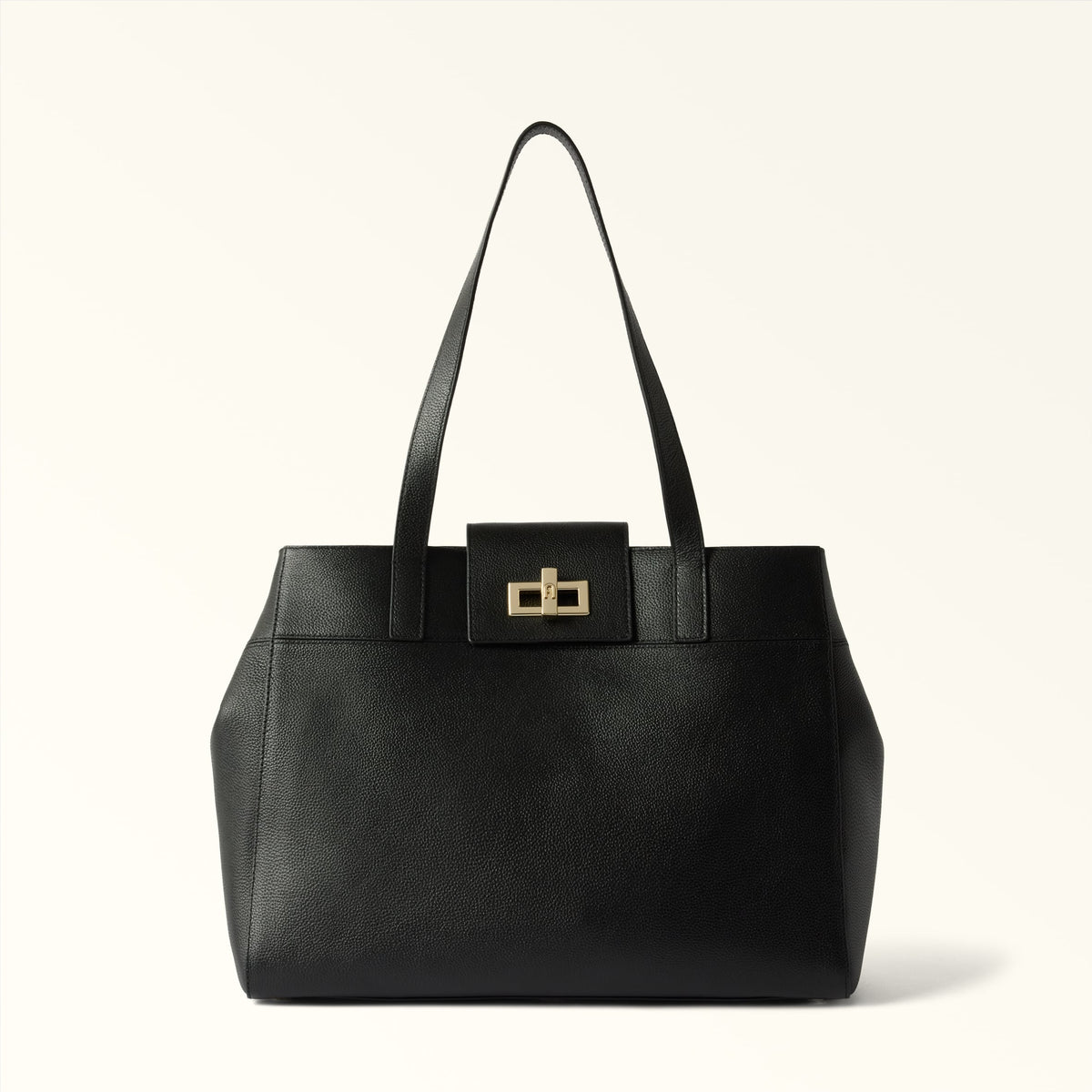 Black Furla Amelia L Tote, shopper natural leather