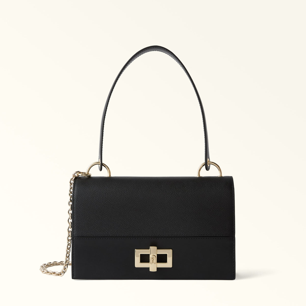 Black Furla Amelia M Crossbody, natural leather