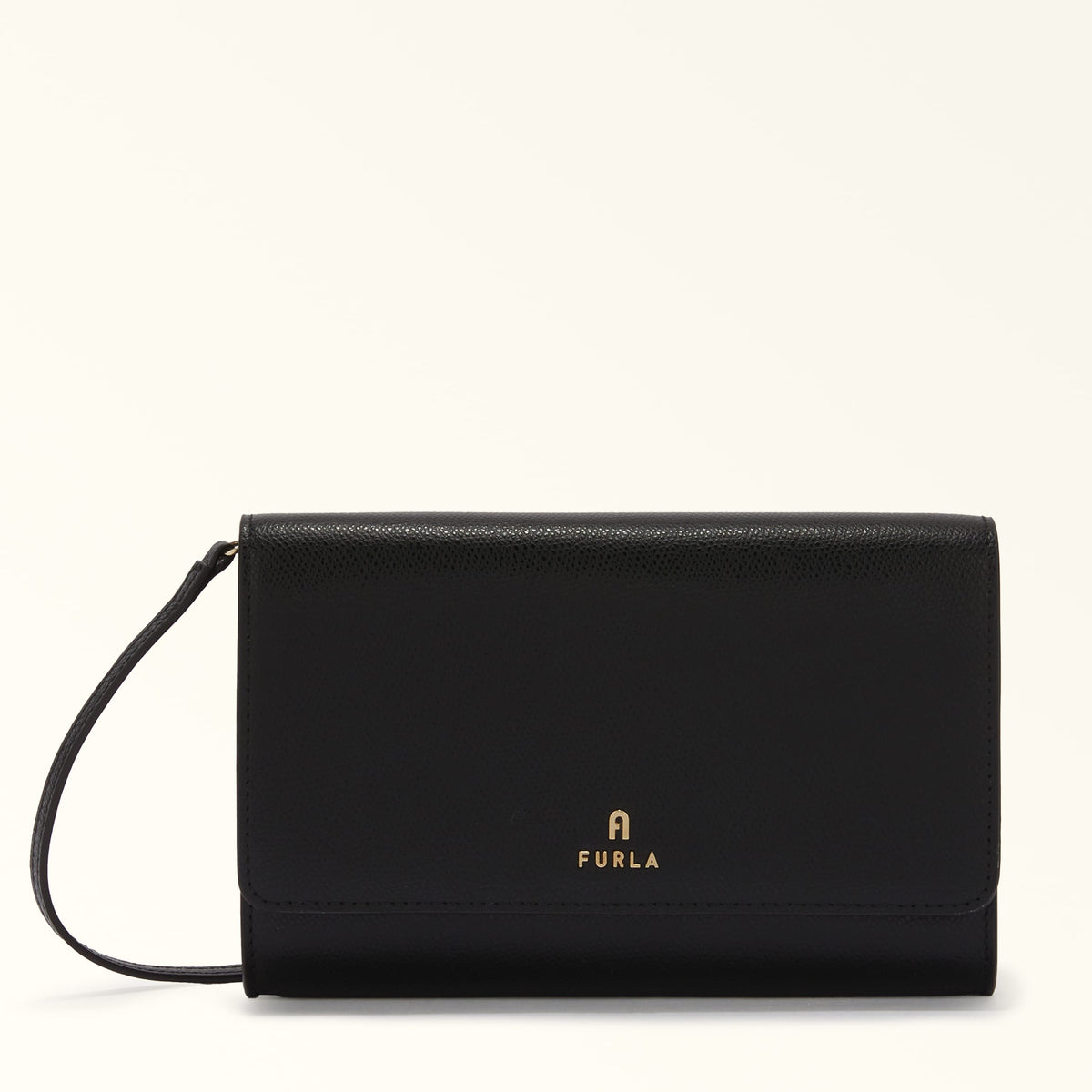 Black Furla Camelia Chain Wallet, crossbody natural leather