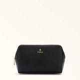 Black Furla Camelia L Cosmetic Case, natural leather