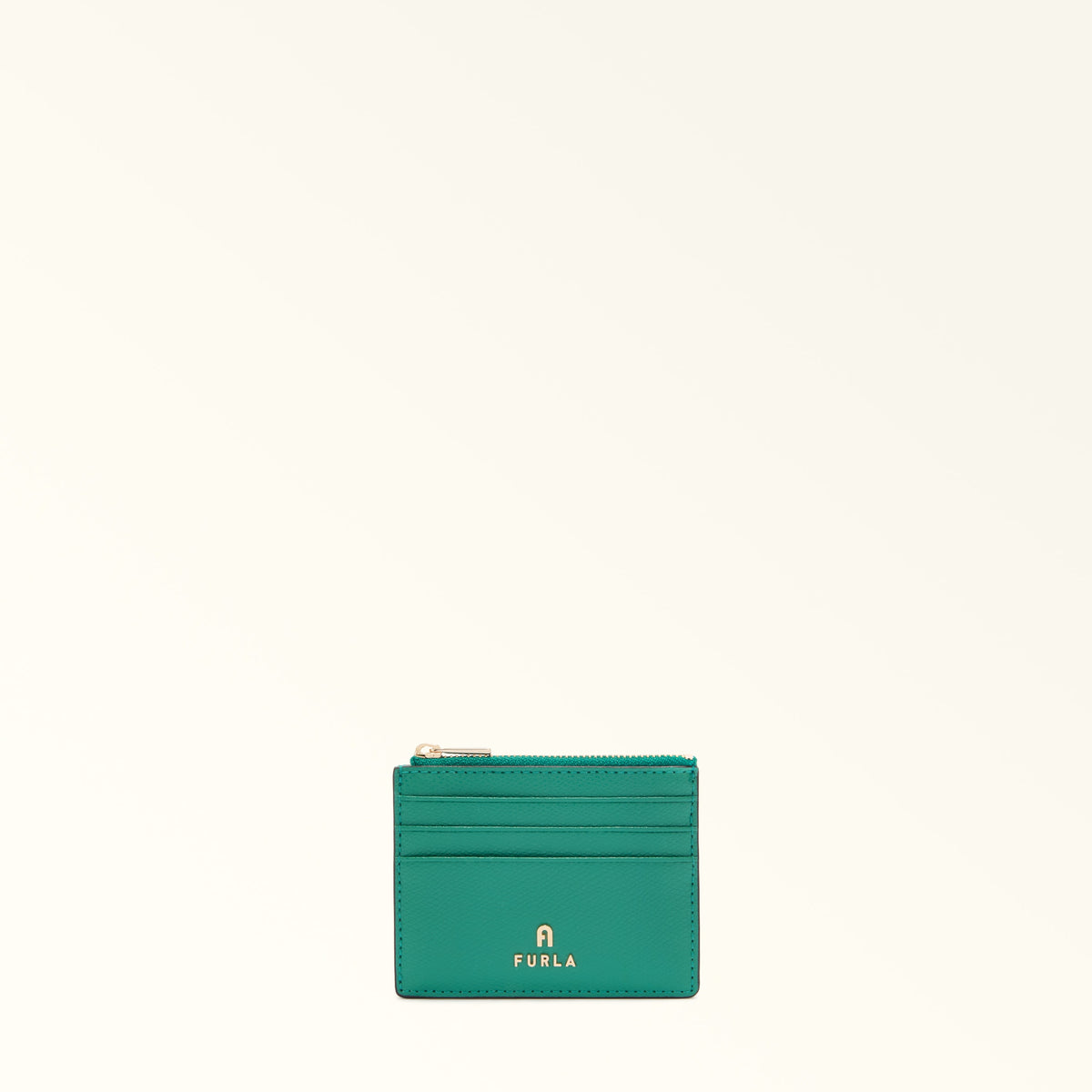 Green Furla Camelia S Zipped Card Case Aw25, card holder natural leather