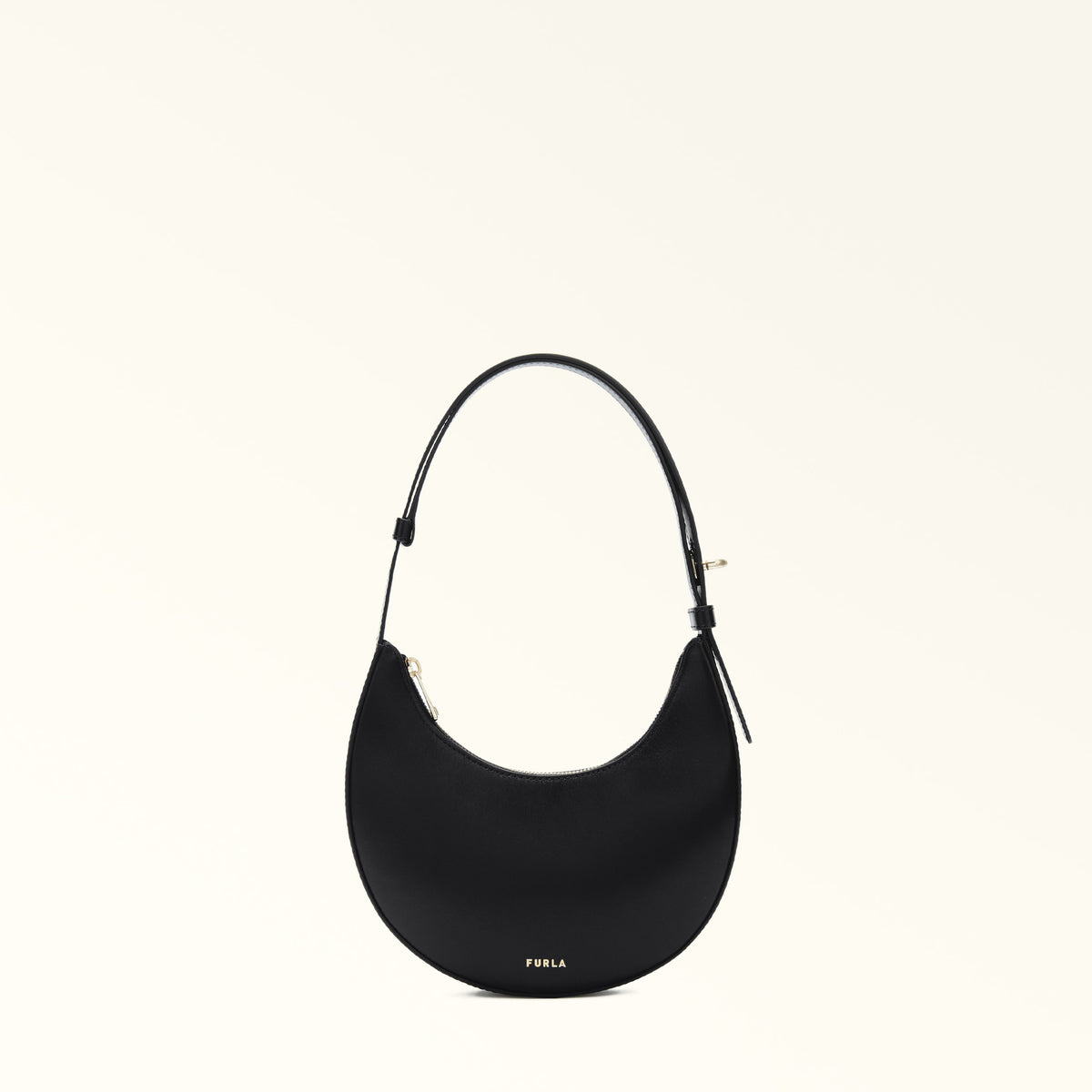 Black Furla Delizia Mini Shoulder Bag, natural leather