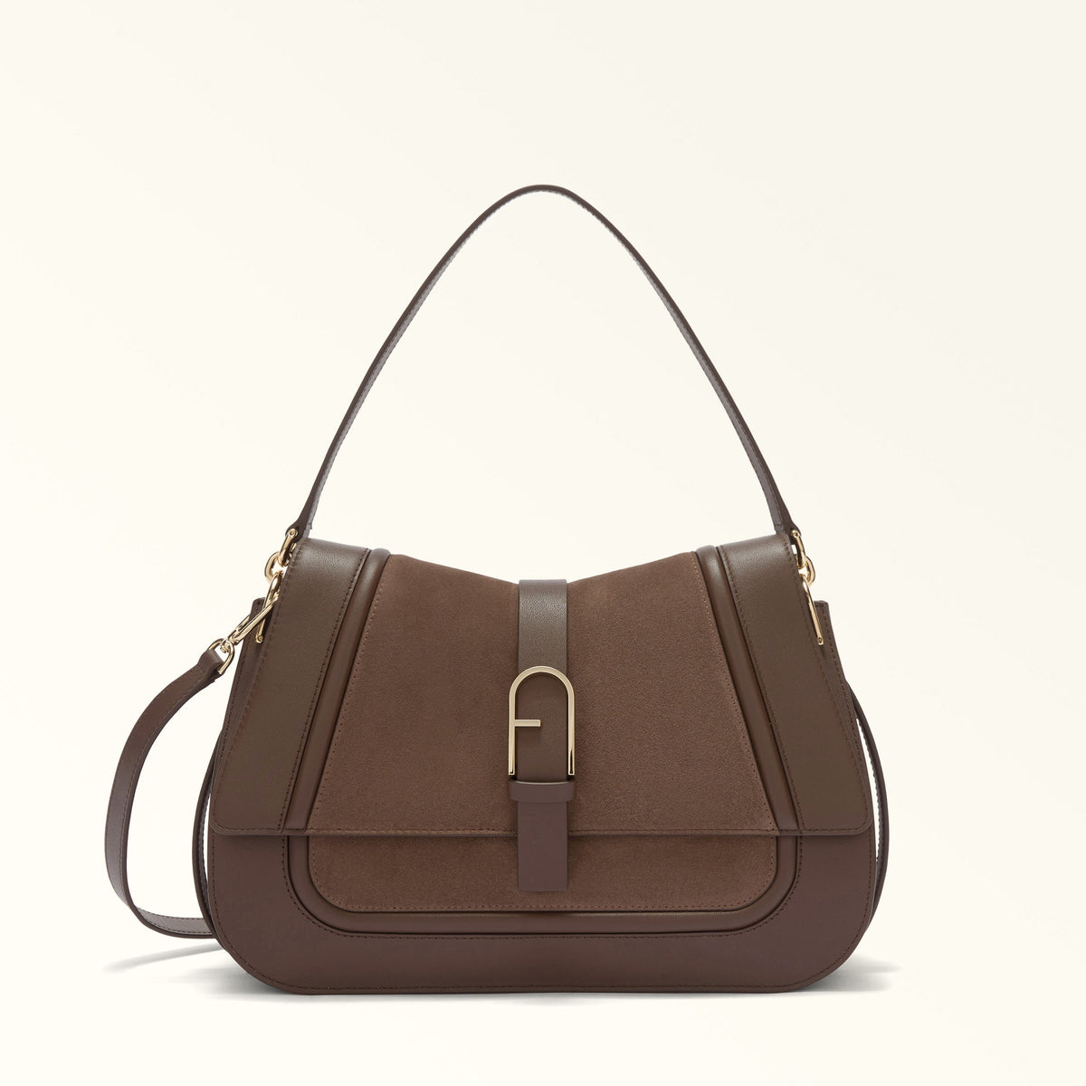 Brown Furla Flow L Top Handle Aw25, shoulder bag natural leather