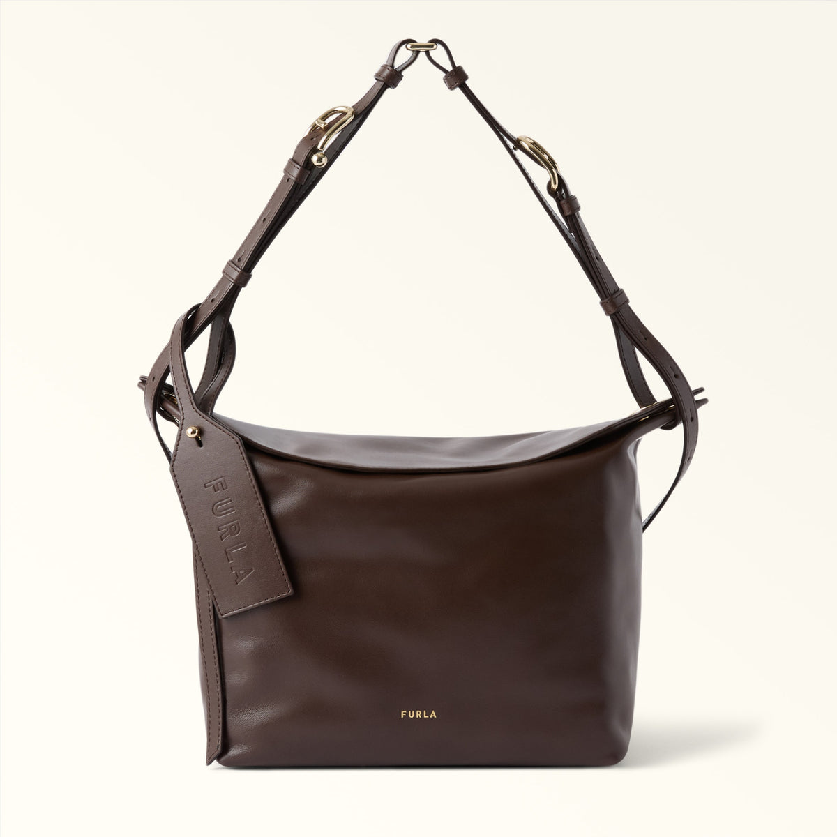 Brown Furla Ginevra M Shoulder Bag, natural leather