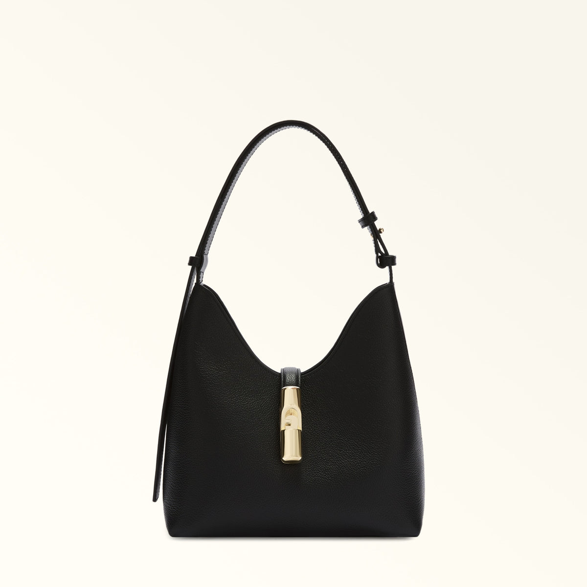 Black Furla Goccia S Hobo, tote natural leather