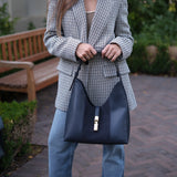 Blue Furla Goccia Shoulder Bag M, hobo natural leather