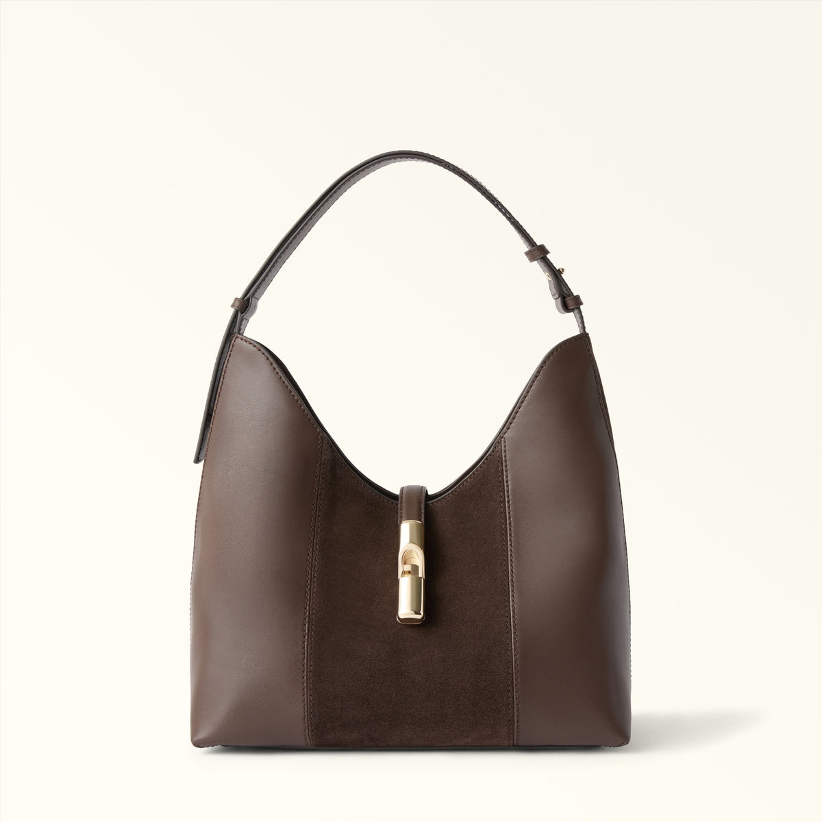Brown Furla Goccia Shoulder Bag M, hobo natural leather
