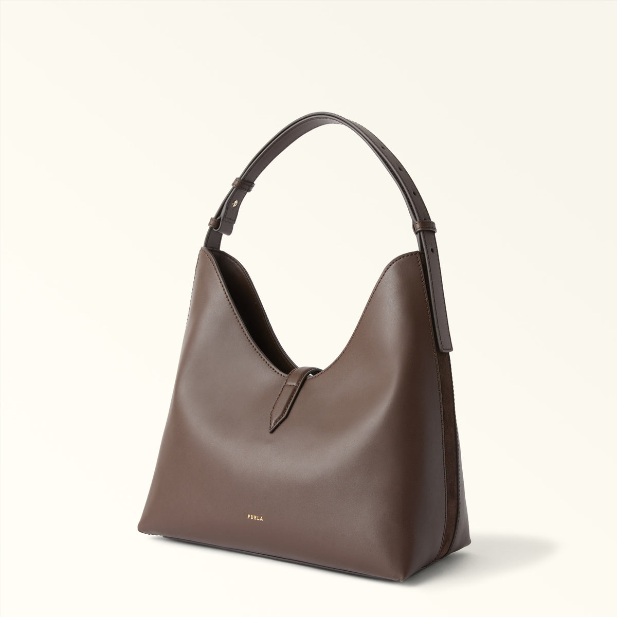 Brown Furla Goccia Shoulder Bag M, hobo natural leather – view 3