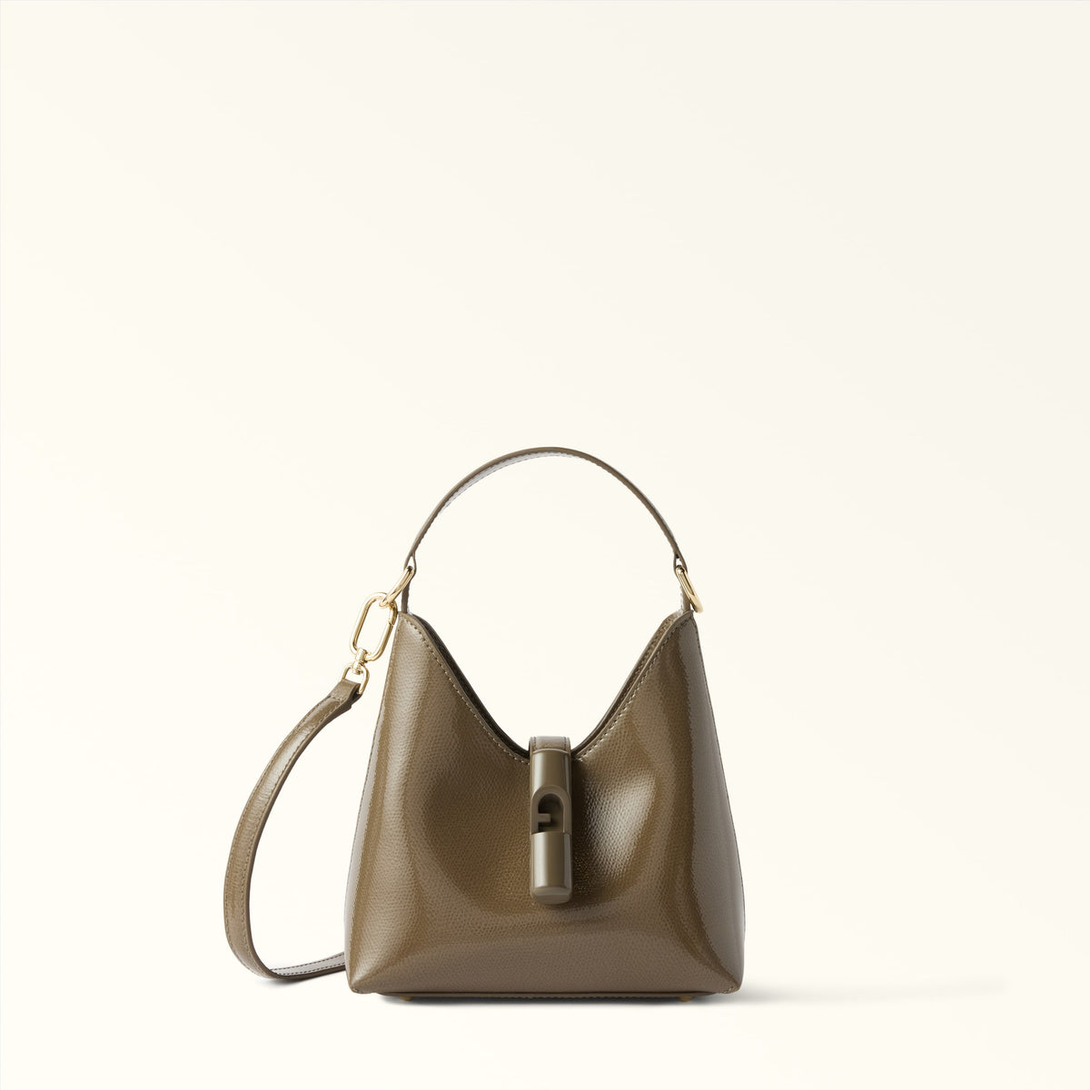 Taupe Furla Iride Mini Bag, hobo patent leather