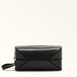 Black Furla Man Giove Edro Foldable Toiletry Case, cosmetic case natural leather