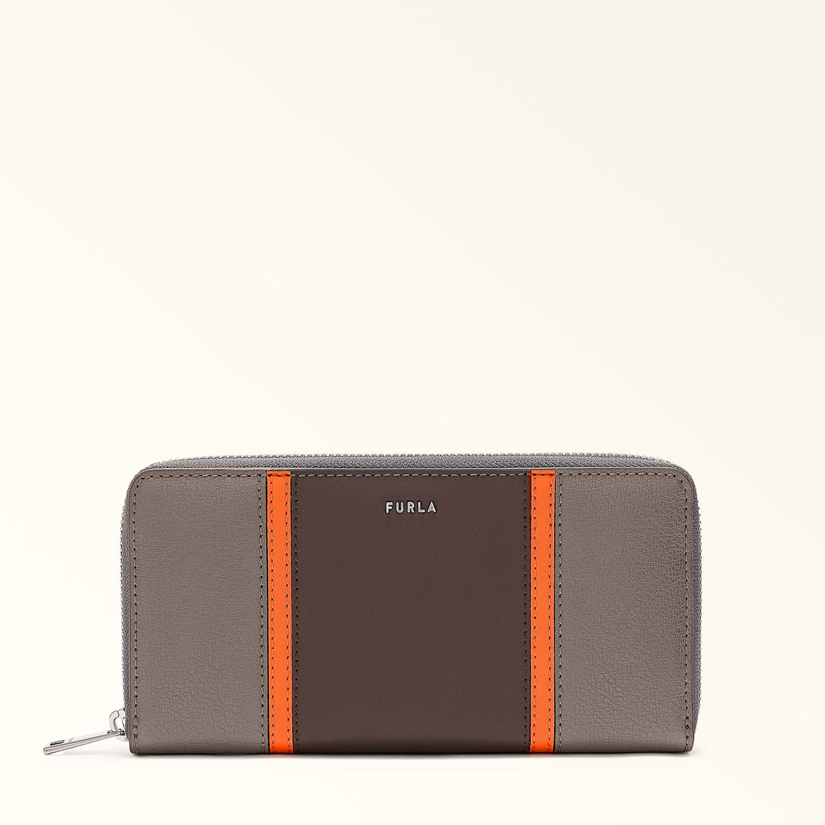 Grey Furla Man Project XL Zip Around, natural leather