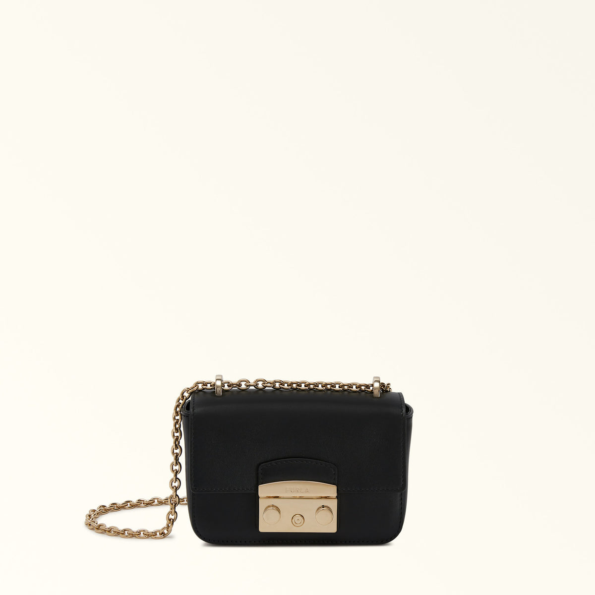 Black Furla Metropolis Mini Crossbody, natural leather