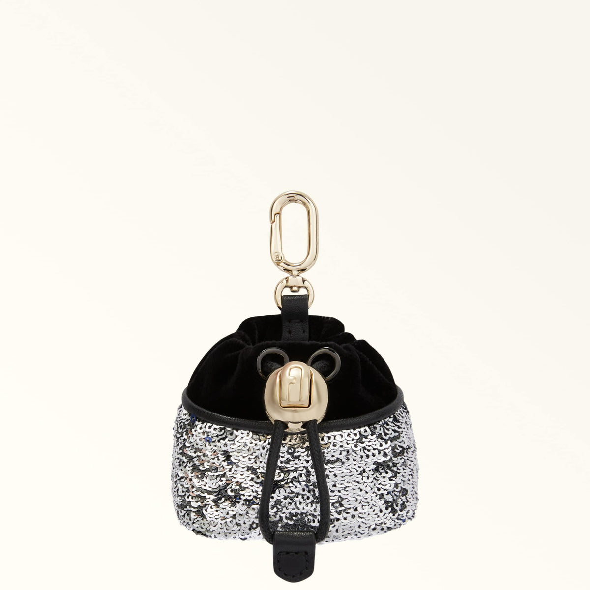Black Furla Mionido Airpods Case, sequin fabric