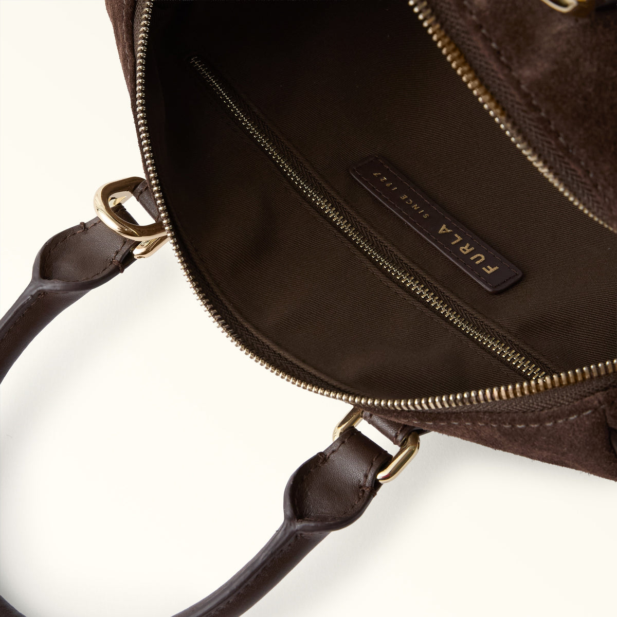 Brown Furla Olivia Boston Bag M, handbag suede – view 4