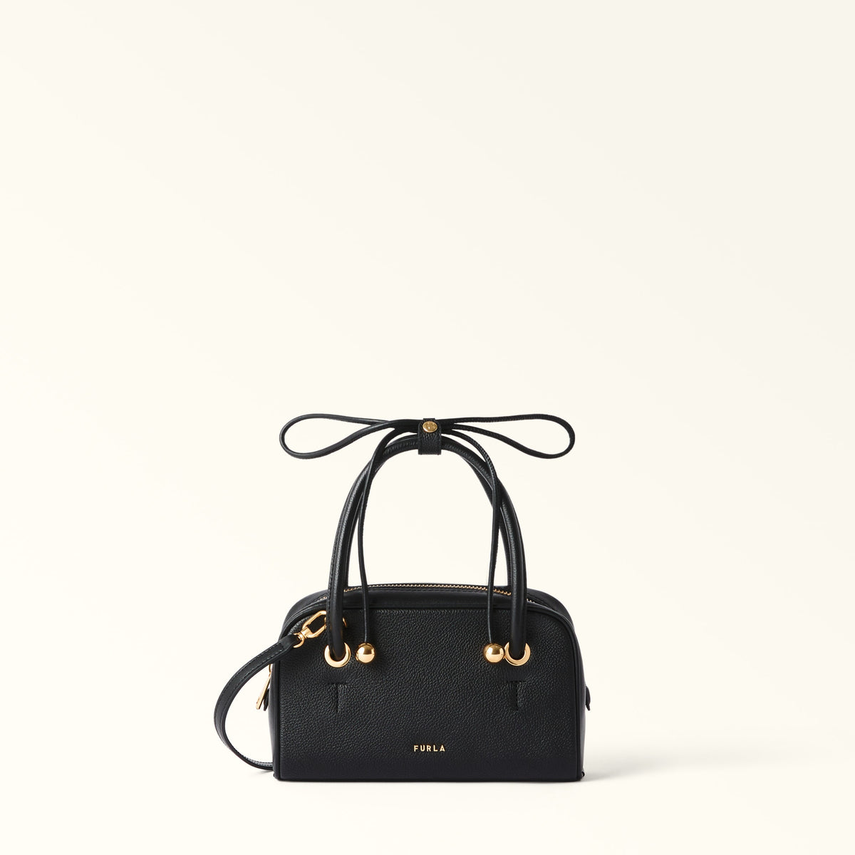 Black Furla Poppy Dome, handbag natural leather