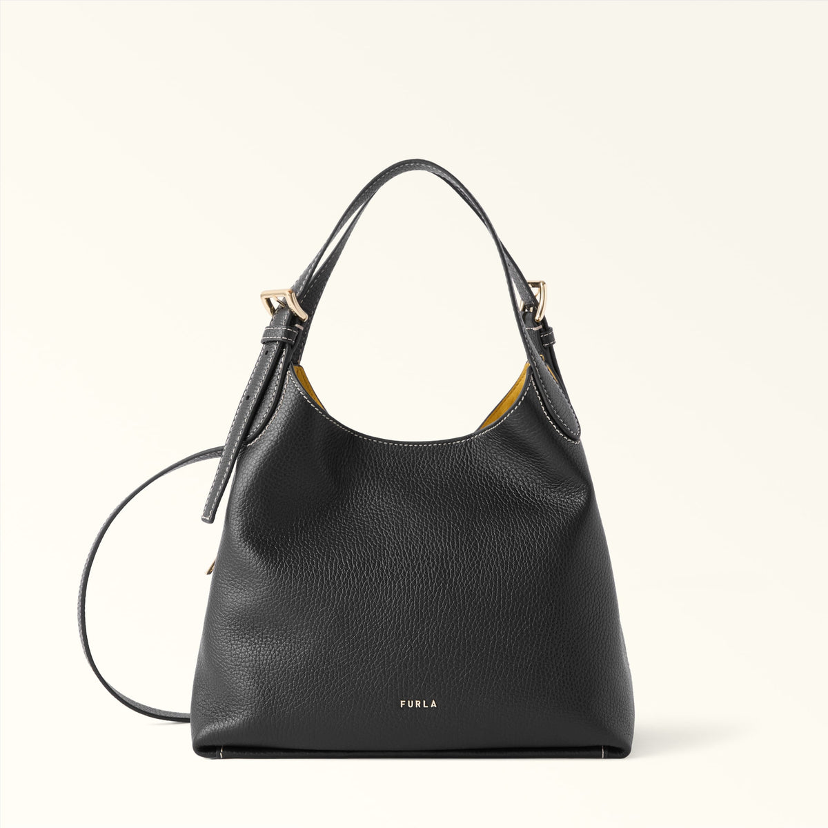 Black Furla Primrose M hobo, natural leather