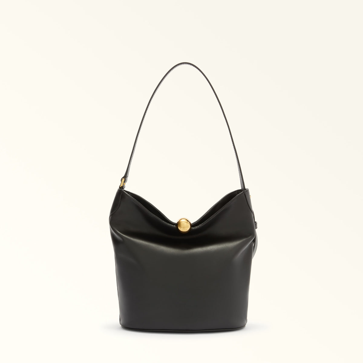 Black Furla Sfera Soft M Bucket Bag, natural leather