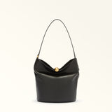 Black Furla Sfera Soft M Bucket Bag, natural leather