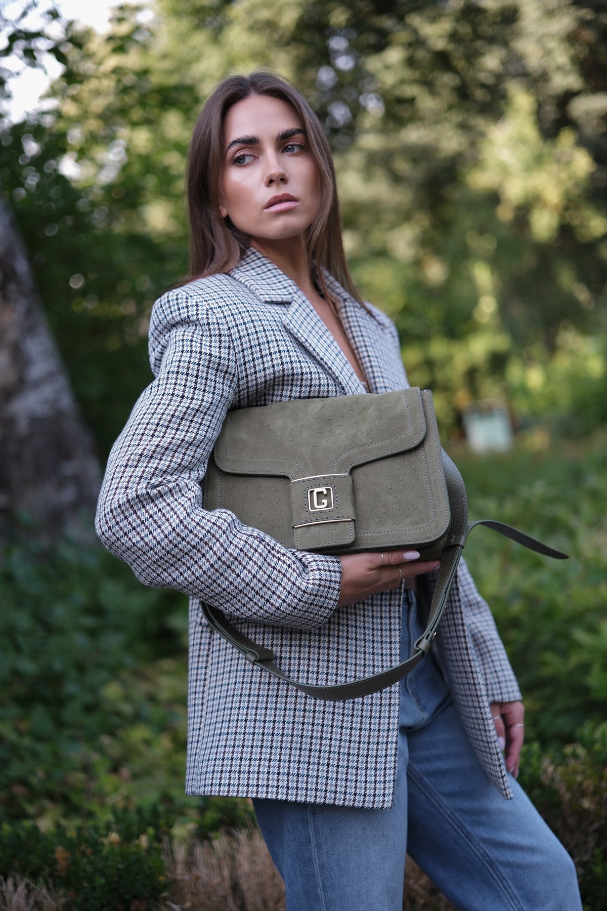 Green suede Gironacci shoulder bag