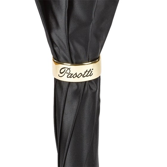 Black Pasotti P - Tartan-Lined Black Umbrella with Leather Handle, Double Cloth – view 4