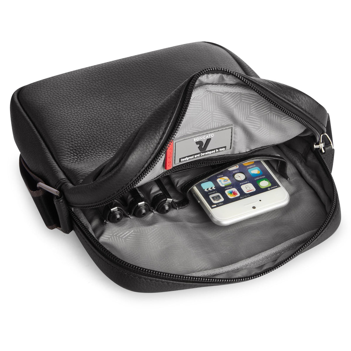 Black Roncato Alaska Man Body Bag, crossbody natural leather – view 6