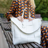 White Abro Chessboard Shopper, tote natural leather