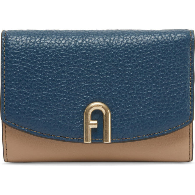 Navy Furla Primula M Compact Wallet, natural leather