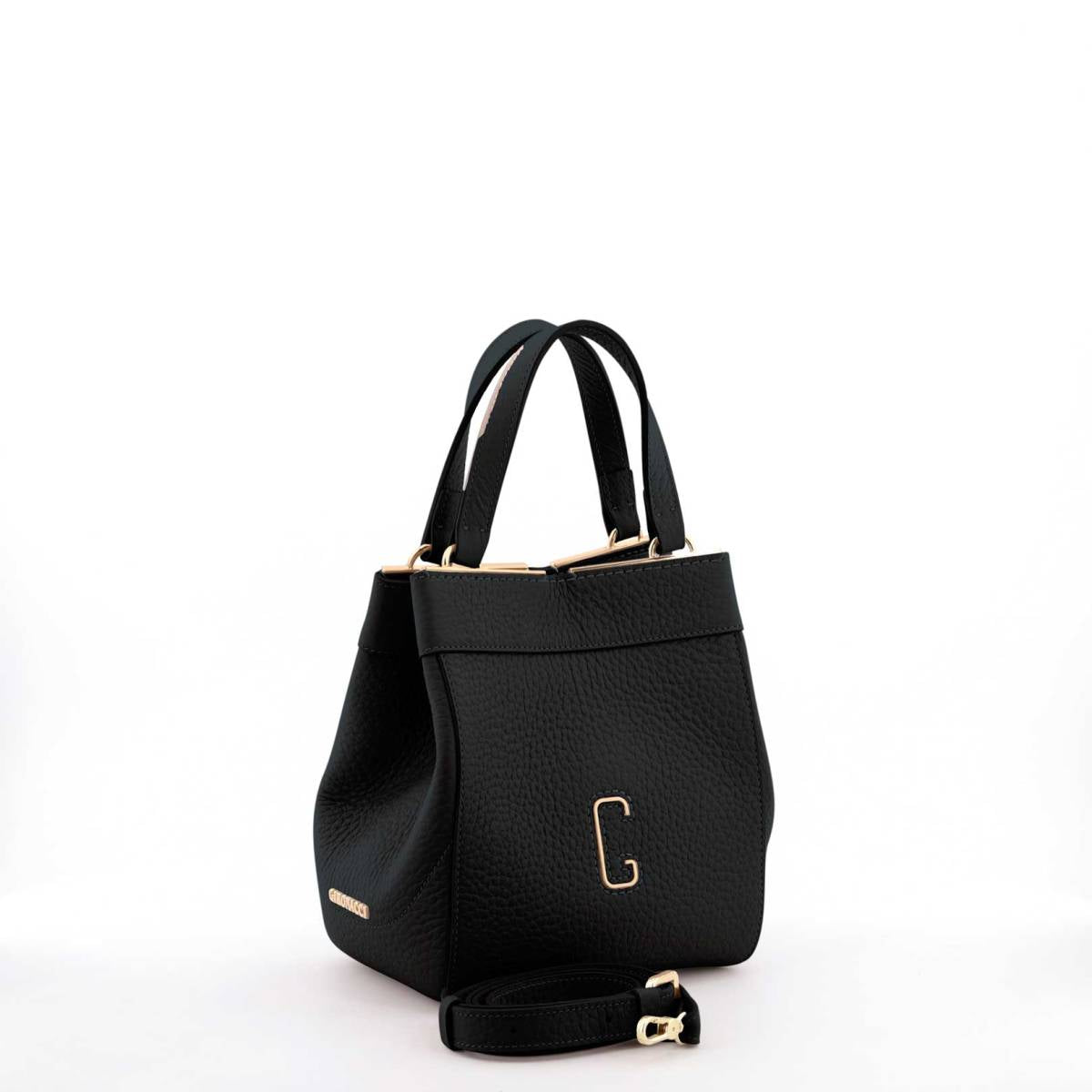 Gironacci 3430 Velvet Small Black Leather Handbag – Made in Italy