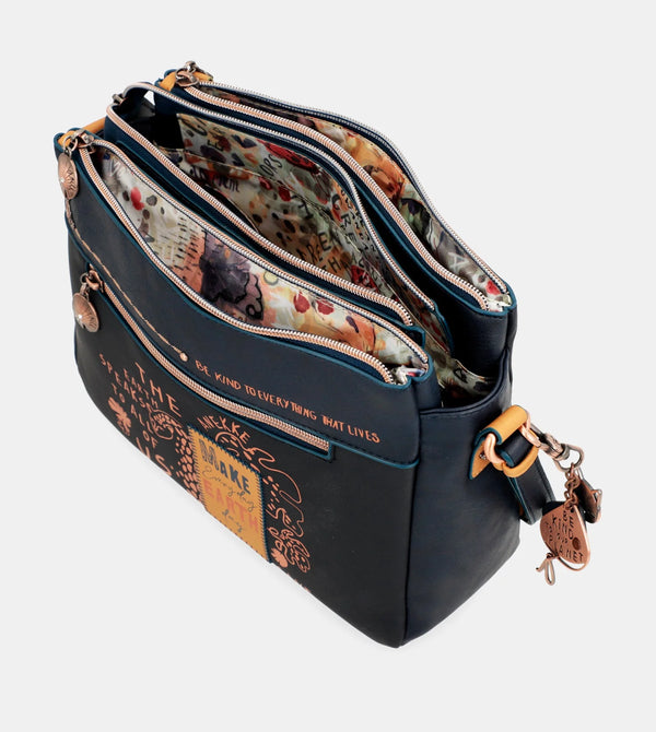 Nature Pachamama navy blue crossbody bag with three compartments