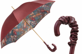 Pasotti Burgundy Paisley Double-Cloth Umbrella with Ruched Leather Handle