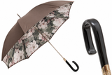 Brown Floral Double Cloth Umbrella with Glossy Black Handle| Made in Italy
