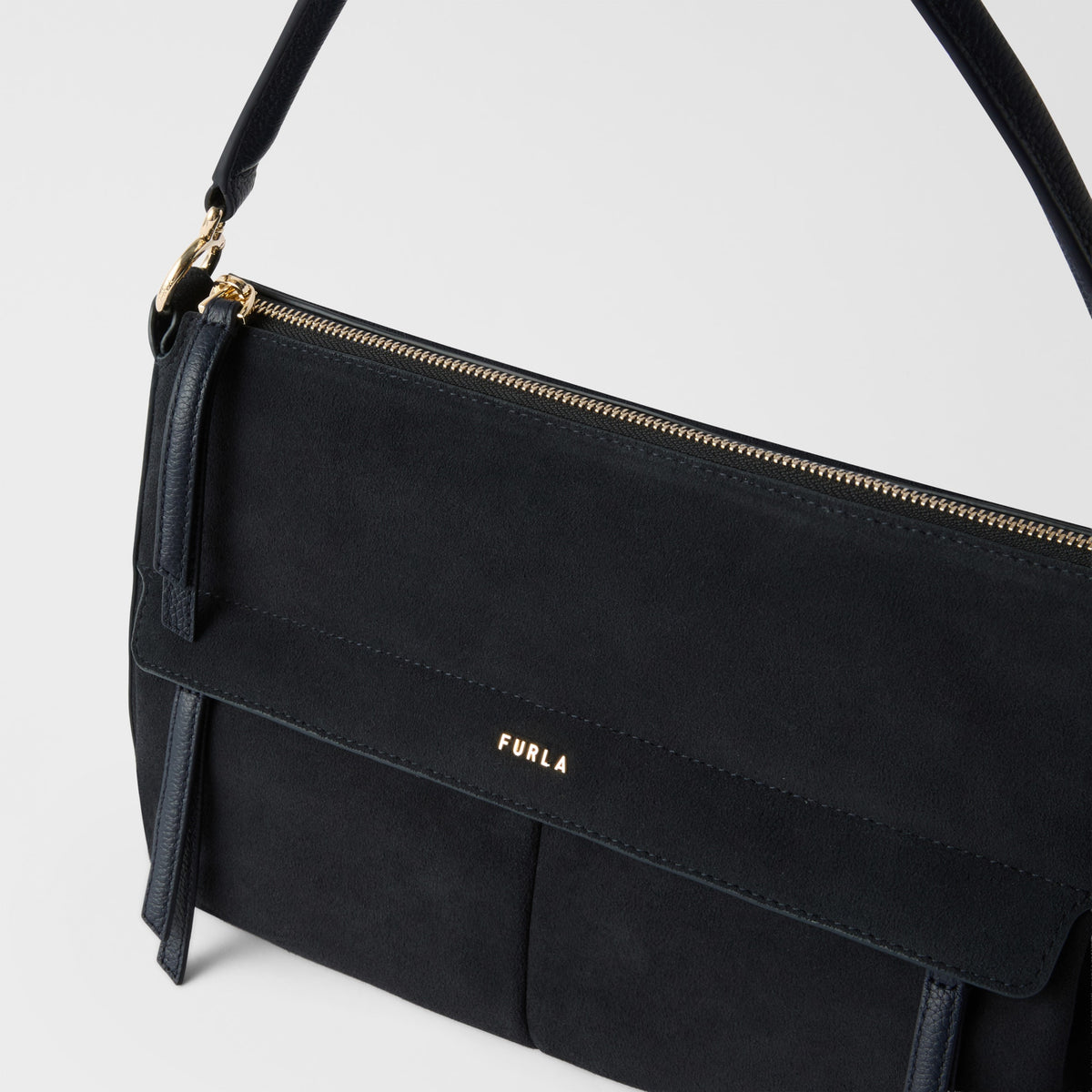 Furla Isadora M Top Handle Bag – Blue Suede