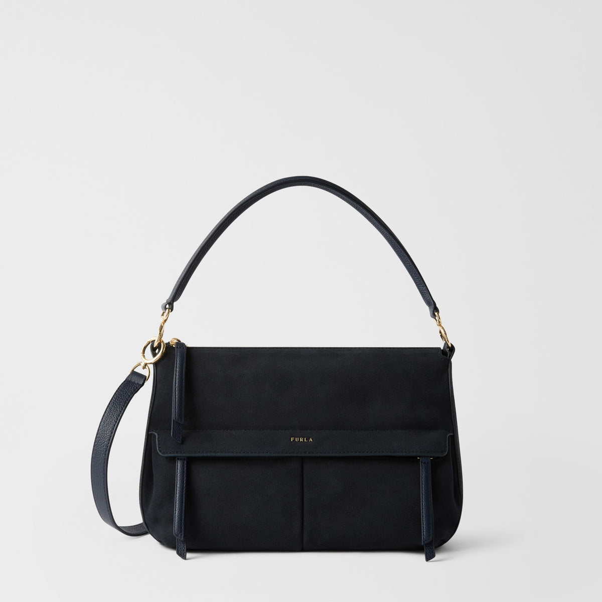 Furla Isadora M Top Handle Bag – Blue Suede