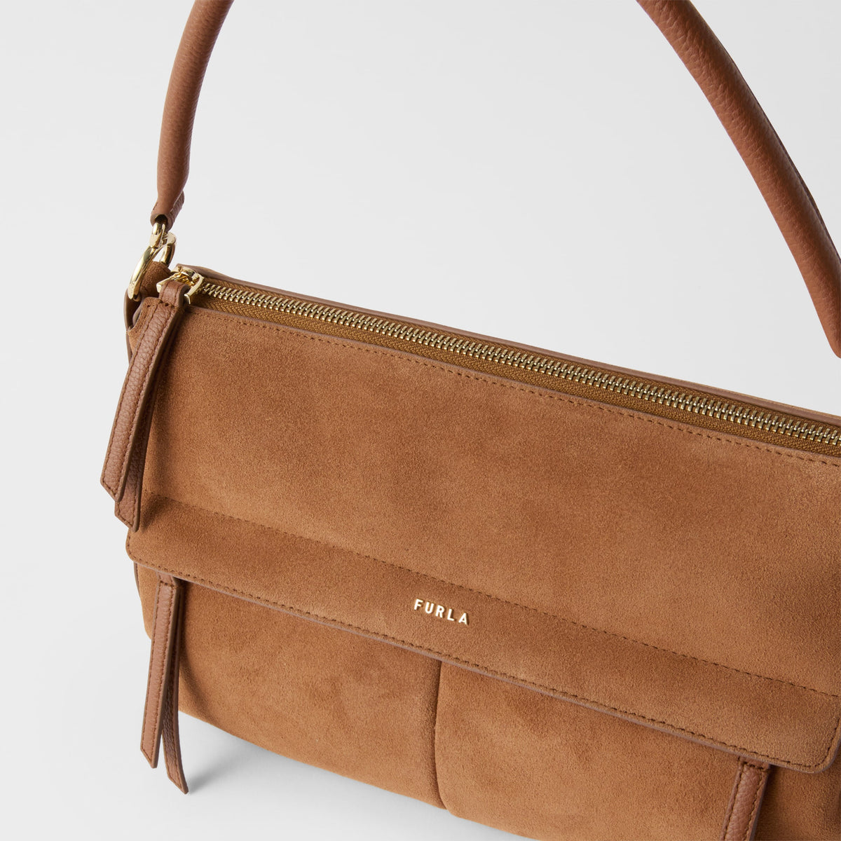 Furla Isadora M Top Handle Bag – Cognac Suede