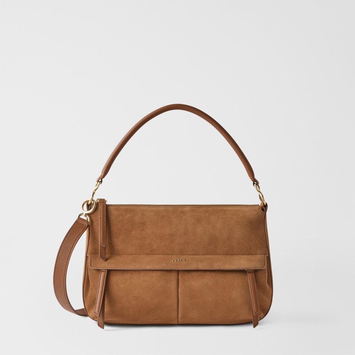 Furla Isadora M Top Handle Bag – Cognac Suede