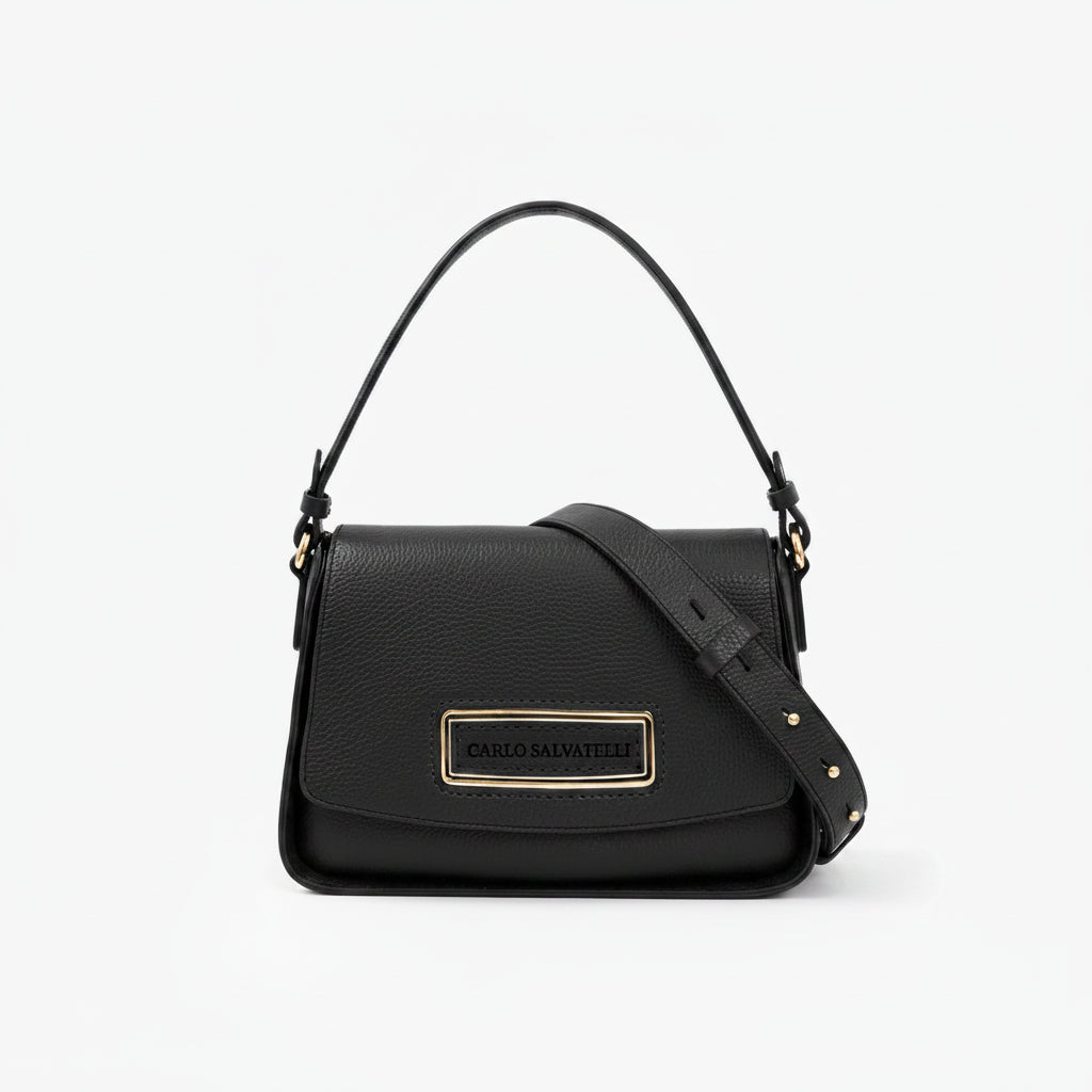 Black Carlo Salvatelli Handbag, shoulder bag natural leather