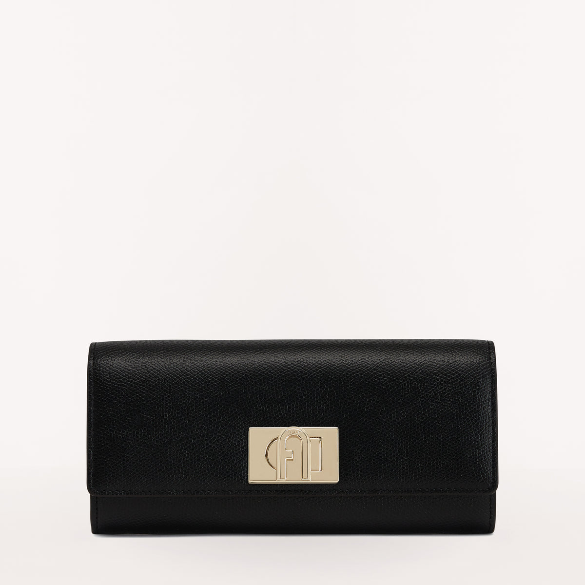 Black Furla 1927 Continental Wallet, natural leather