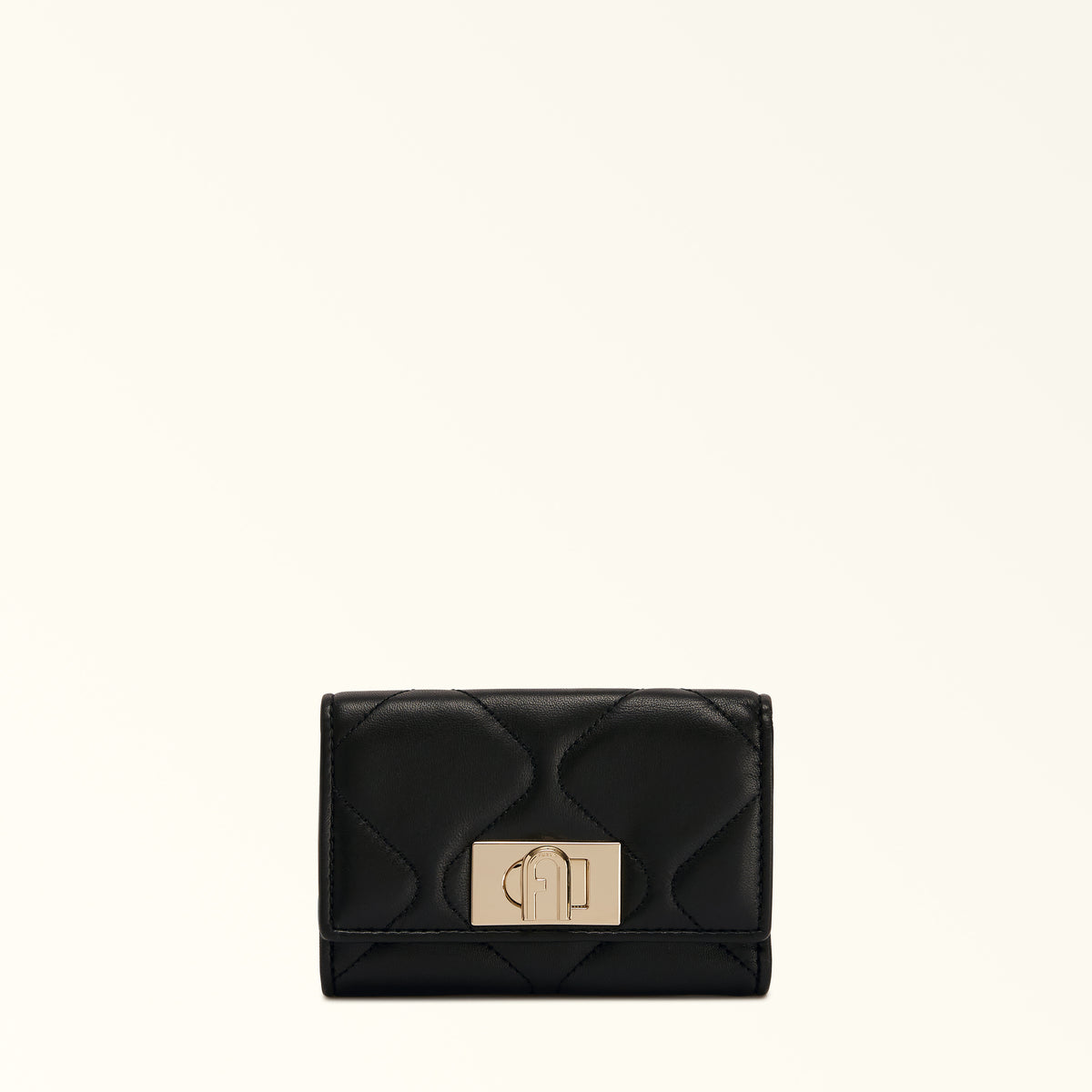 Black Furla 1927 M Compact Wallet, natural leather