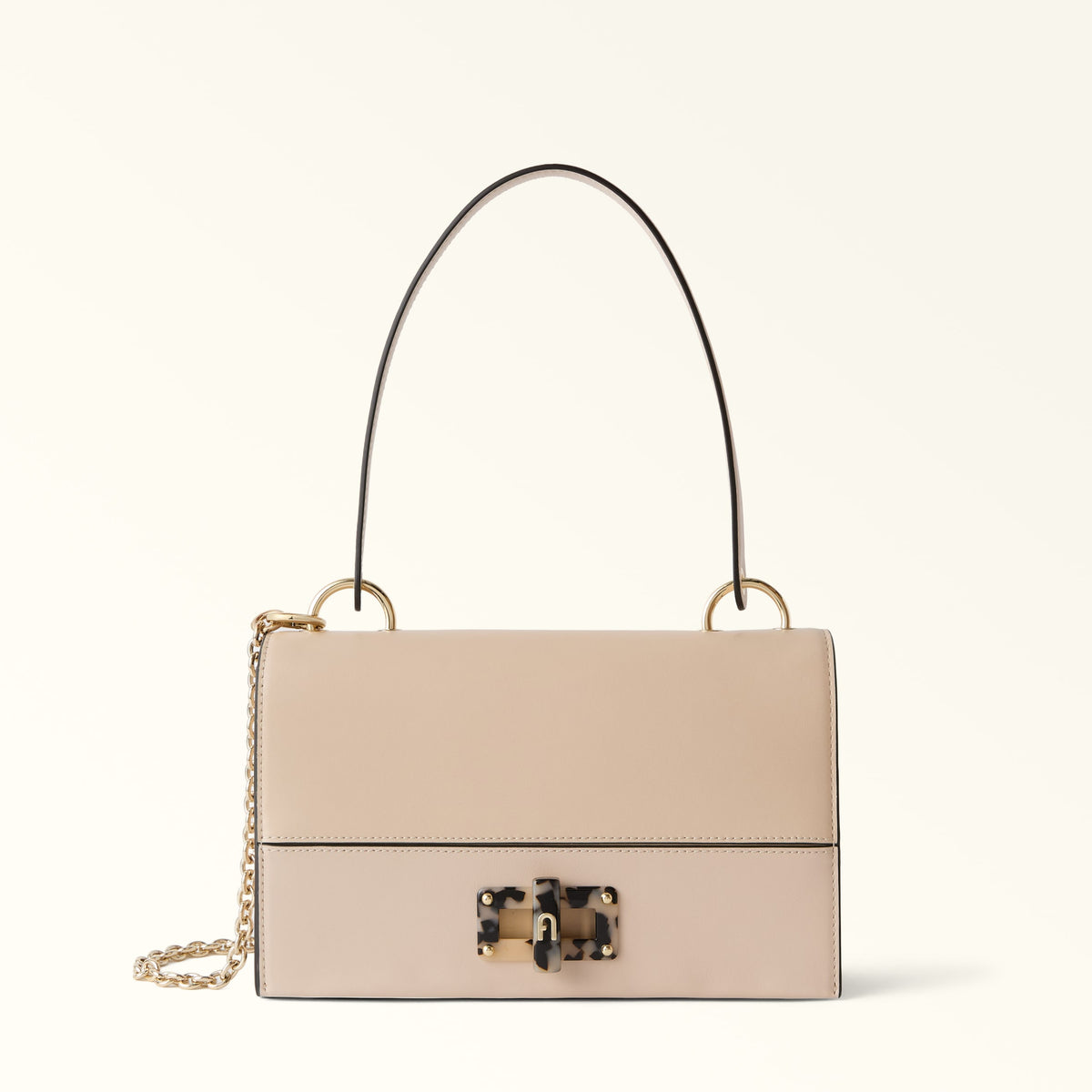 Beige Furla Amelia M Crossbody, natural leather
