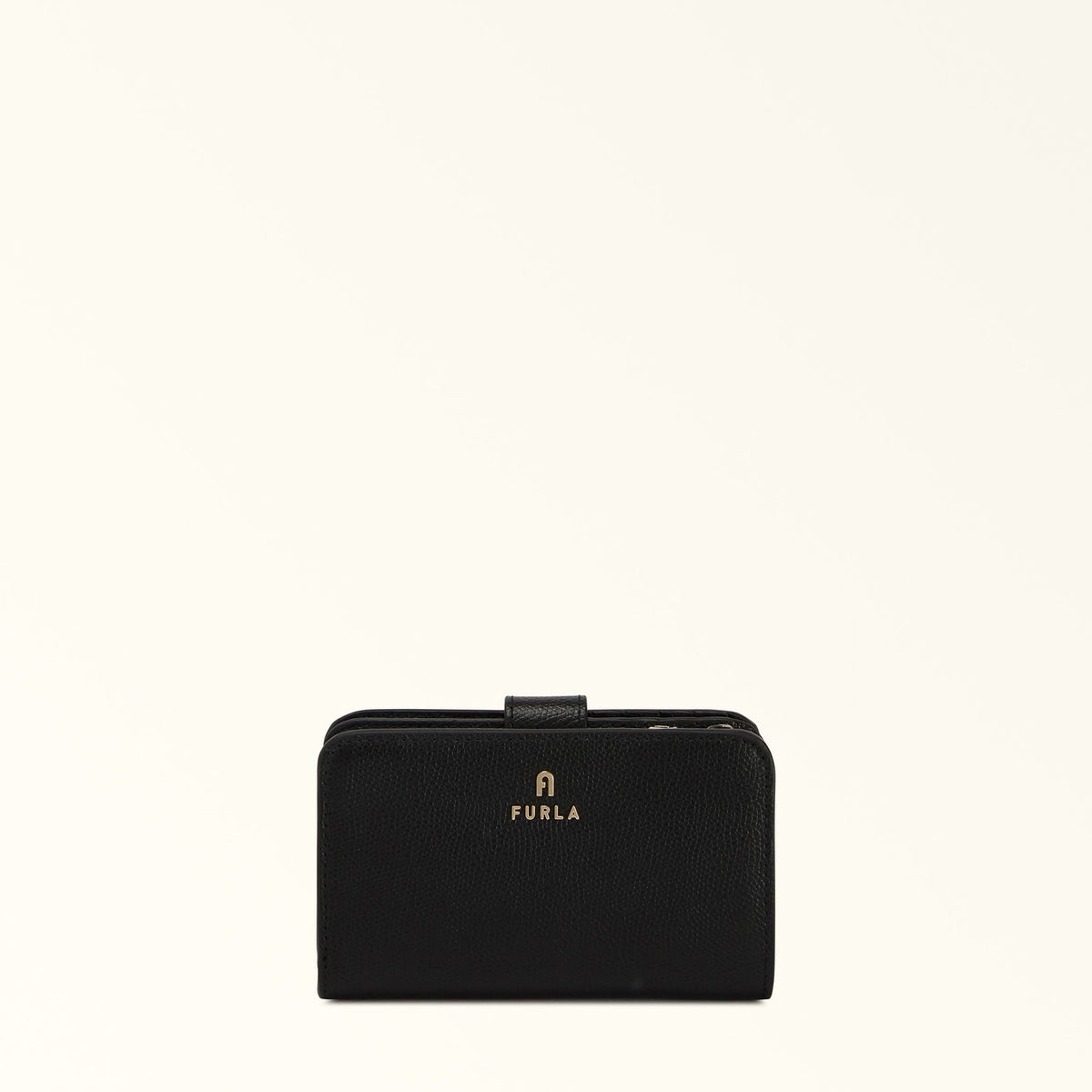 Black Furla Babylon M Compact Wallet, natural leather