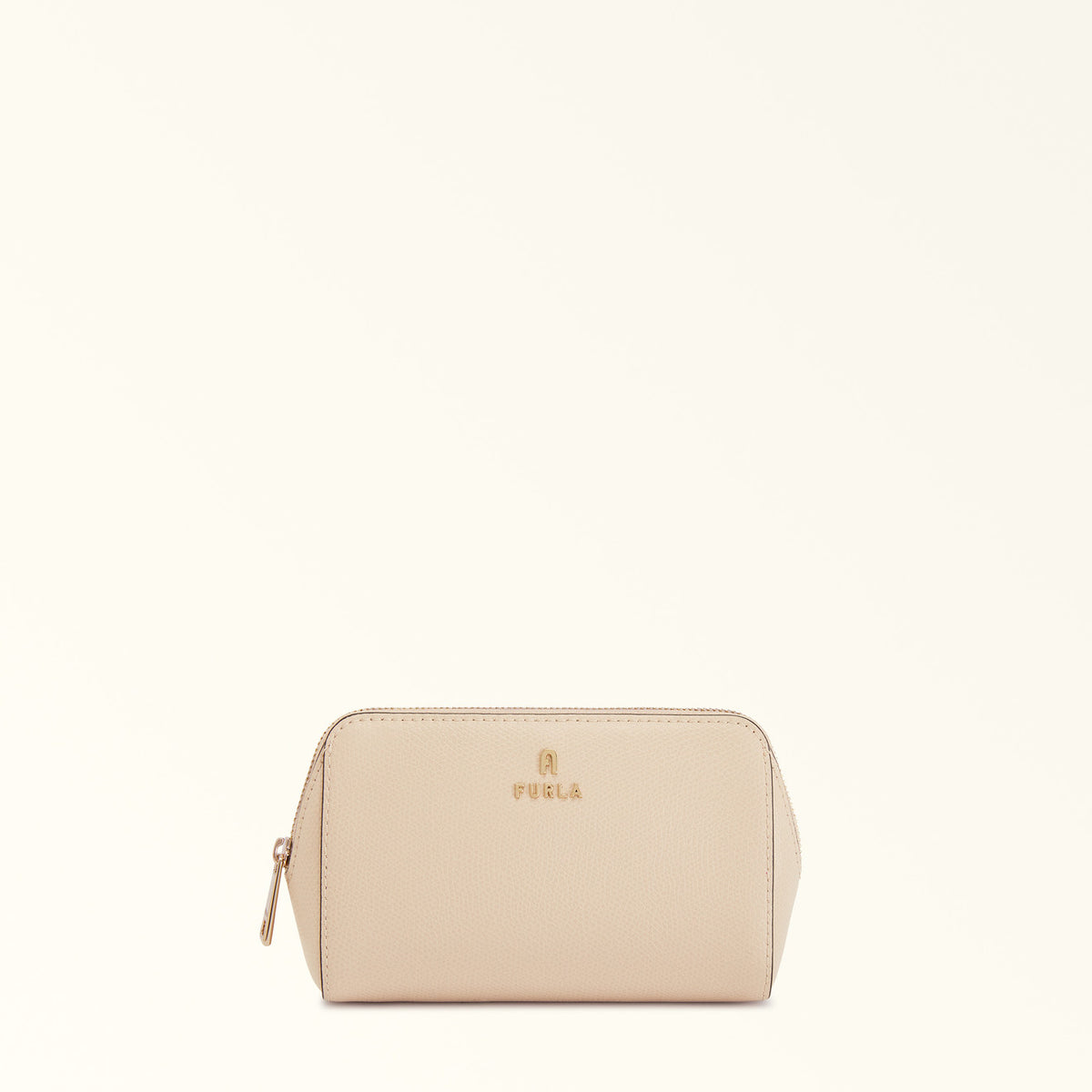 Beige Furla Camelia M Cosmetic Case, beauty case natural leather