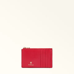 Red Furla Camelia M Zipped Card Case, credit card holder natural leather