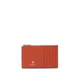 Orange Furla Camelia M Zipped Card Case, credit card holder natural leather