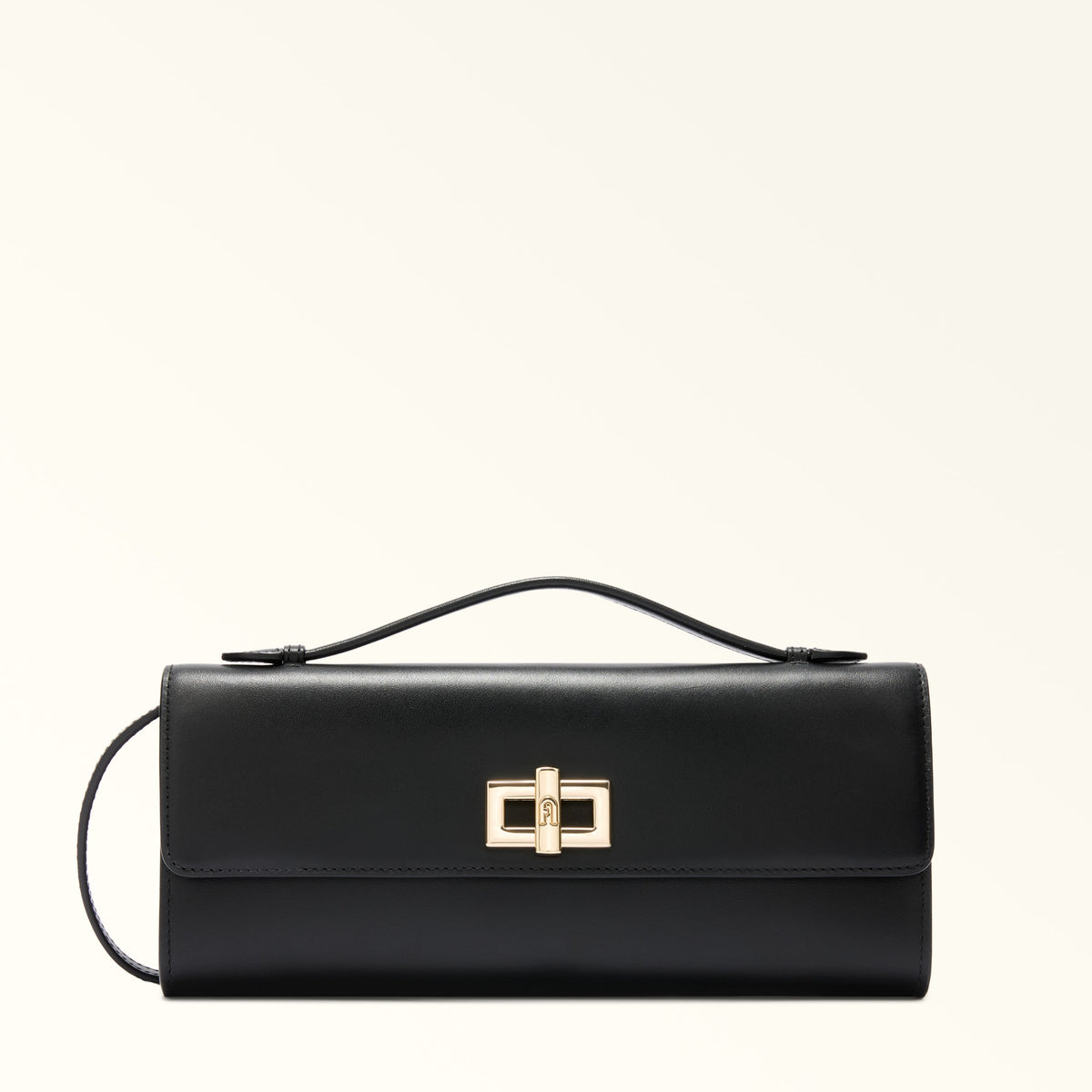 Black Furla Clara Crossbody Top Handle, natural leather