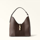 Brown Furla Goccia Shoulder Bag M, hobo natural leather